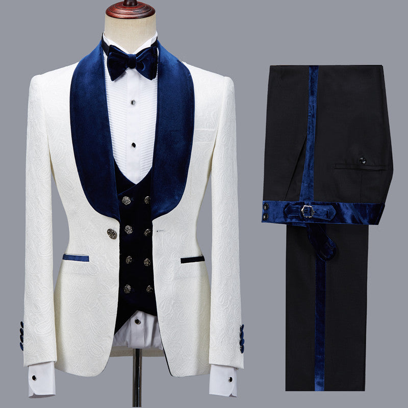 Handsome White Jacquard Shawl Lapel Men's Suit for Wedding Prom - Quincy