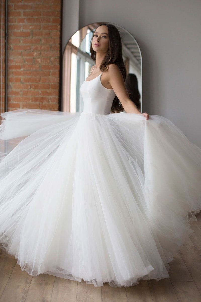 Stunning Long Wedding Dress with Spaghetti-Straps by Tule