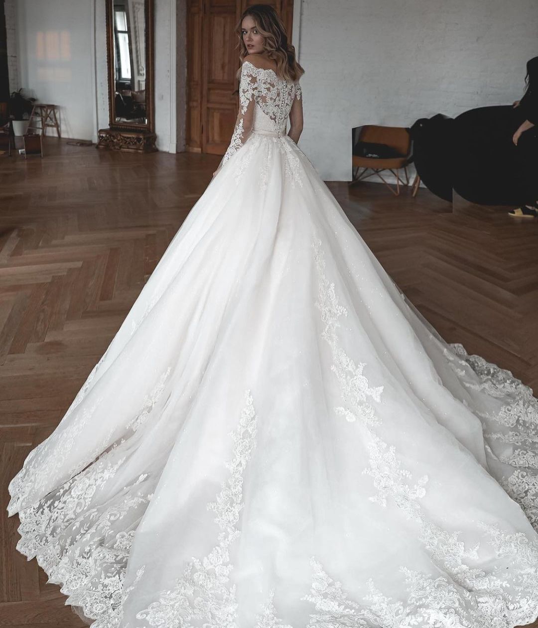 Gorgeous Lace Tulle Sleeves Long Ball Gowns Wedding Dresses