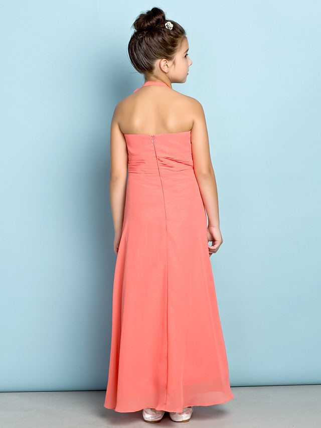 Sheath Halter Neck Chiffon Junior Bridesmaid Dress With Side Draping