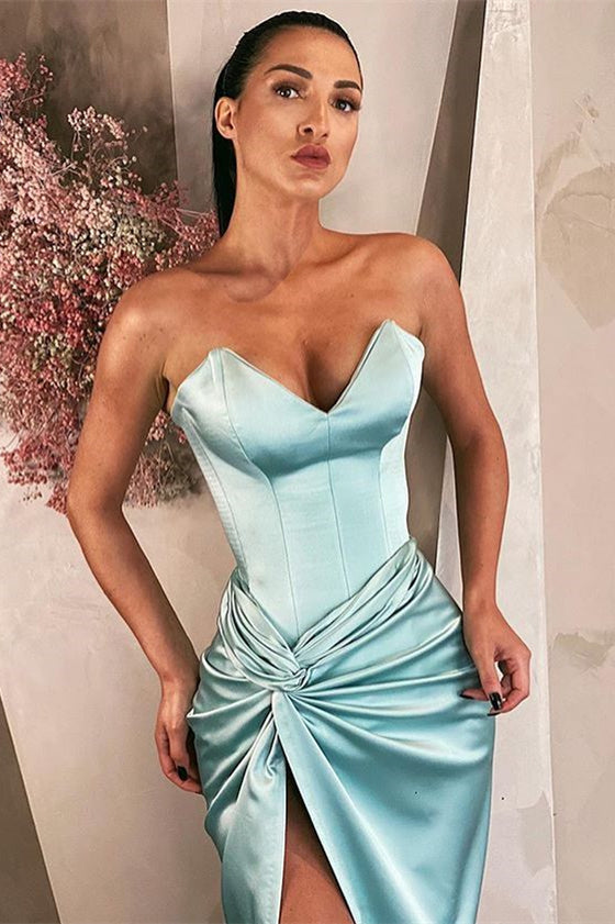 Long V-Neck Sky Blue Prom Dress With Split