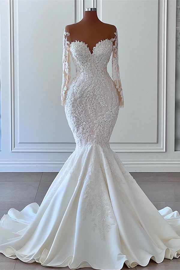 Long Sleeves Mermaid Sweetheart Wedding Dress with Applique