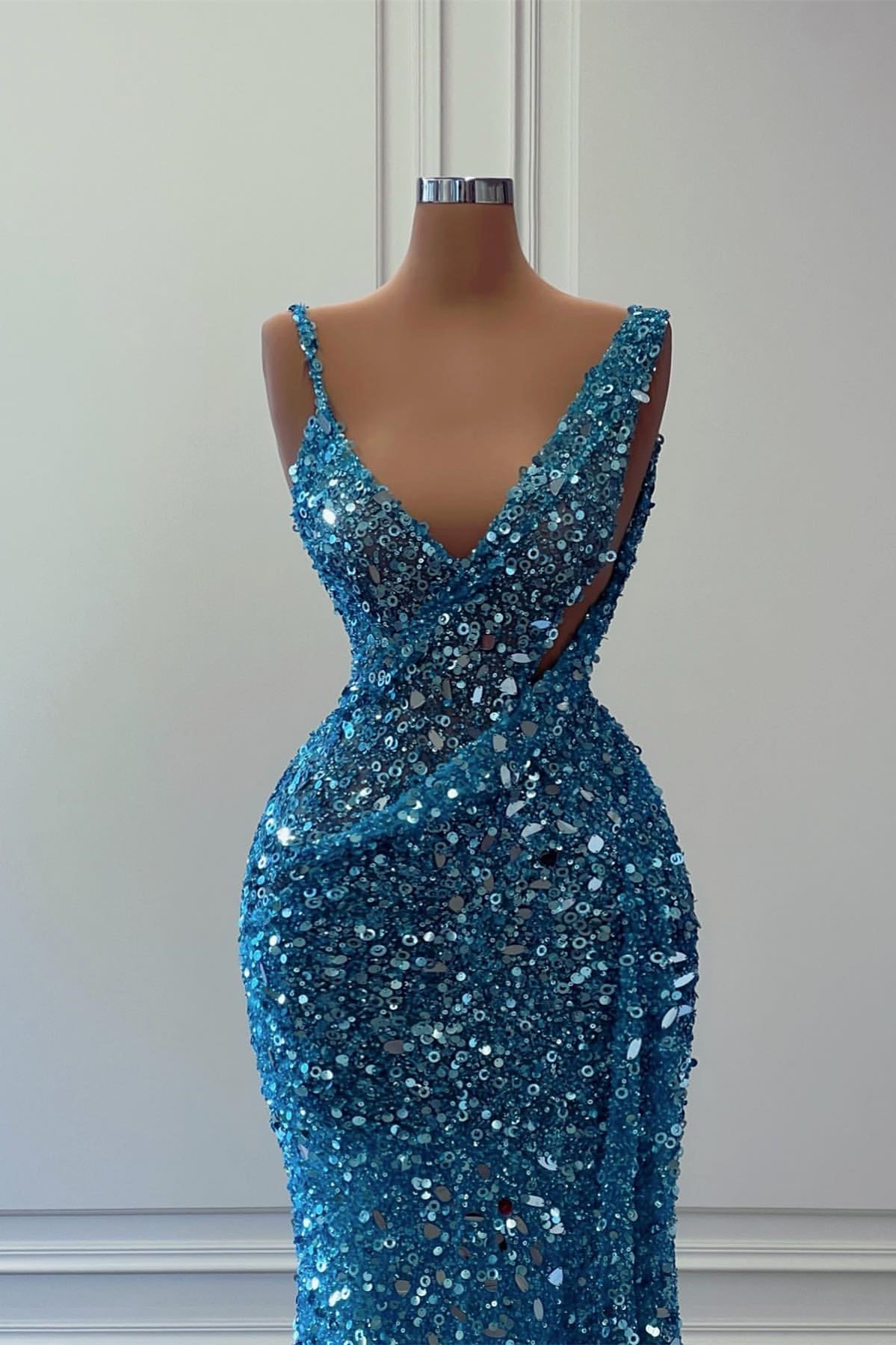 Blue Sequins Long Mermaid Prom Dress for Special Occasions