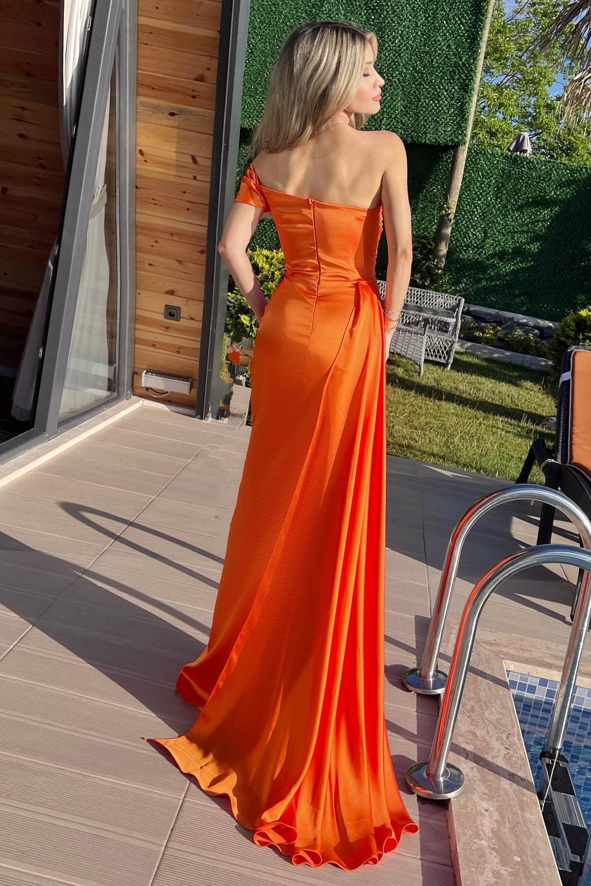 Orange Mermaid Prom Dress with Ruffles and Beadings - One Shoulder With Split