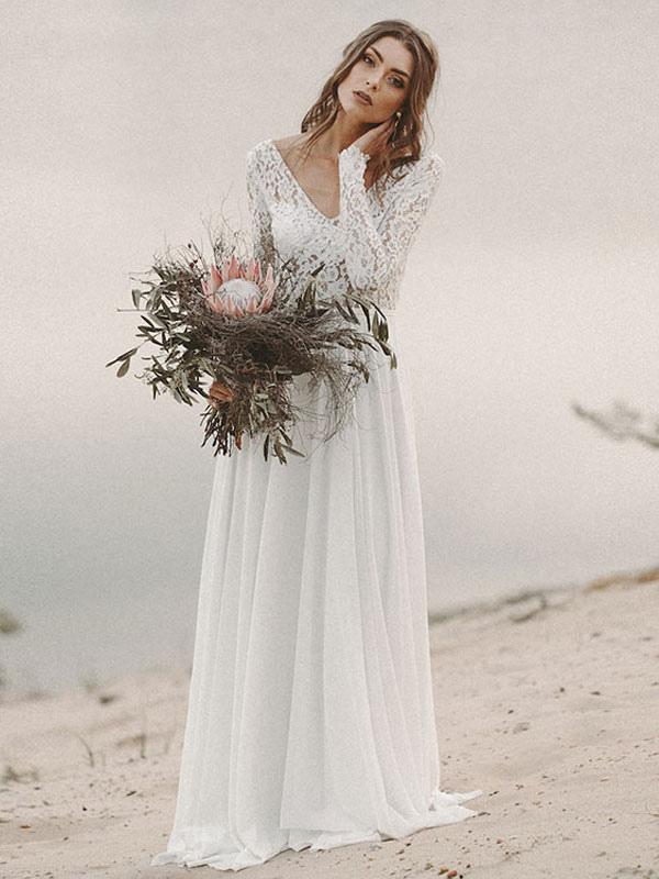 Long Sleeves Boho Lace Wedding Dress