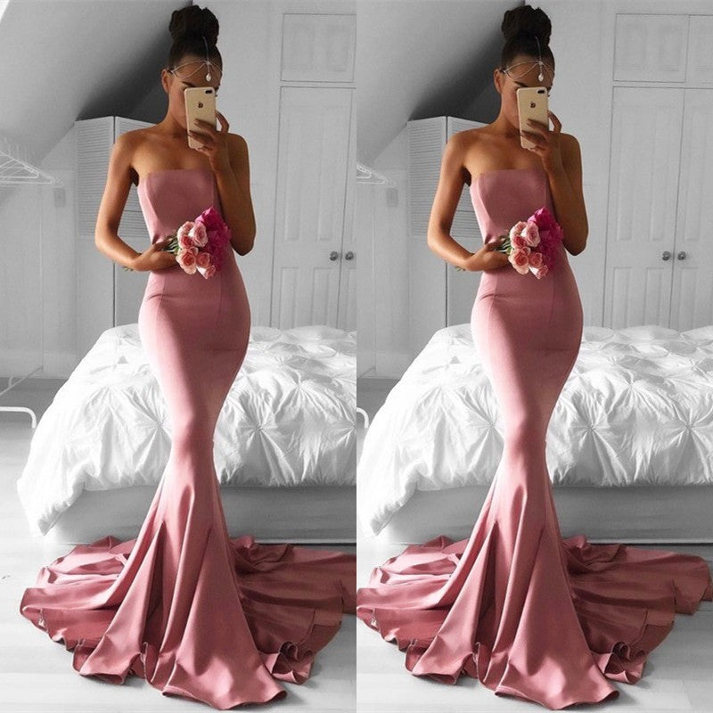 Elegant Pink Strapless Mermaid Prom Dress