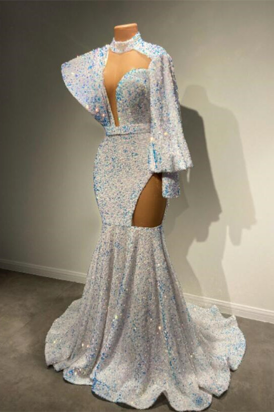 Sequined Mermaid Long Sleeves Prom Dress