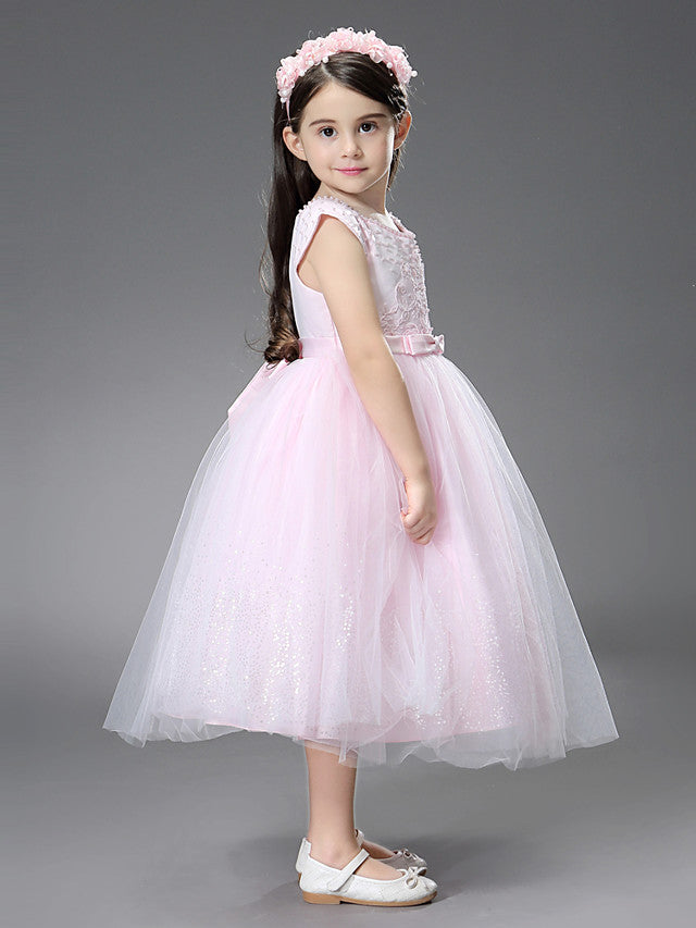 Princess Ankle Length Dresses with Beading Appliques for Flower Girls