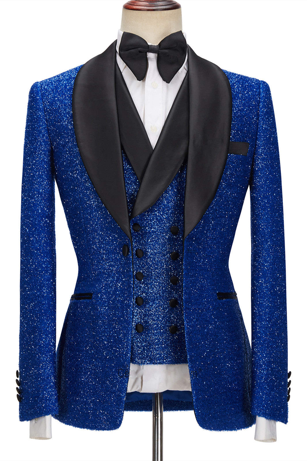 Three Pieces Prom Attire For Guys - Royal Blue Sparkle One Button