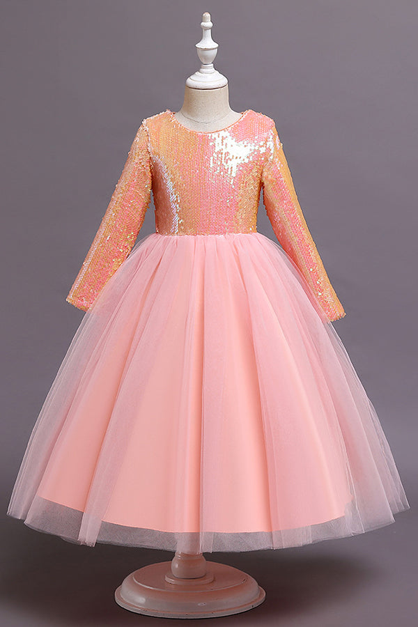 Long Sleeve Flower Girl Dress with Sequins for a Tea Length Look