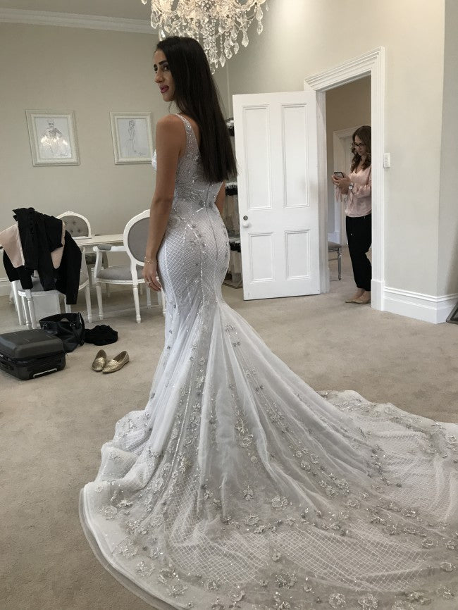 Charming V-Neck Strapless Mermaid Wedding Dress with Sequins