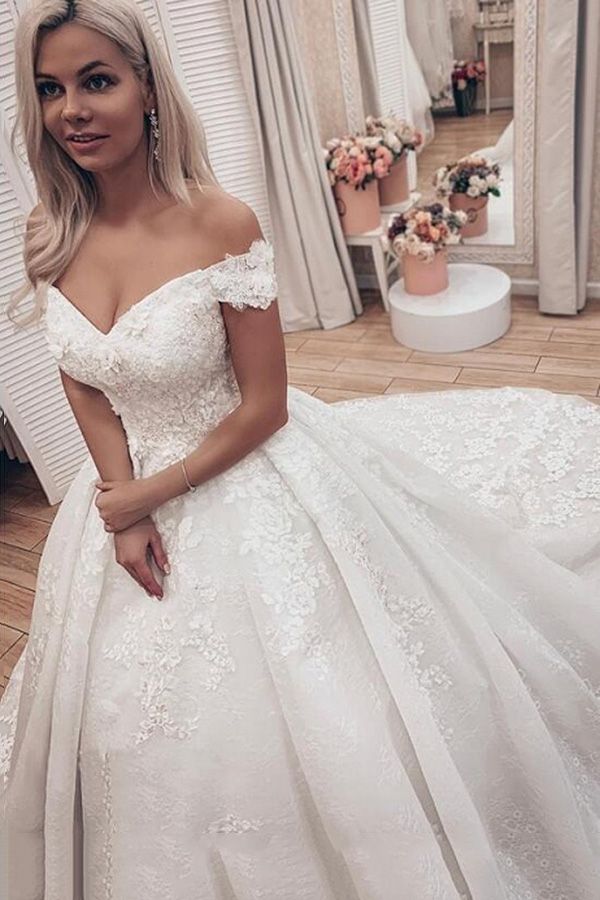 Luxury A-Line Lace Off Shoulder Wedding Dress