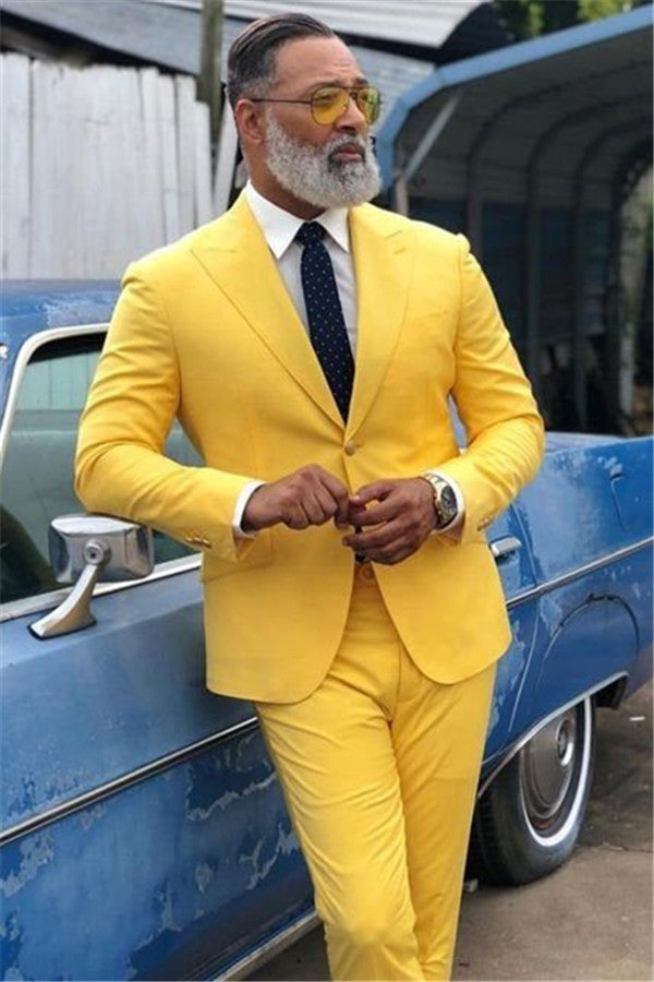 On Sale: Look Stylish with Yellow Prom Suit for Men featuring Peaked Lapels
