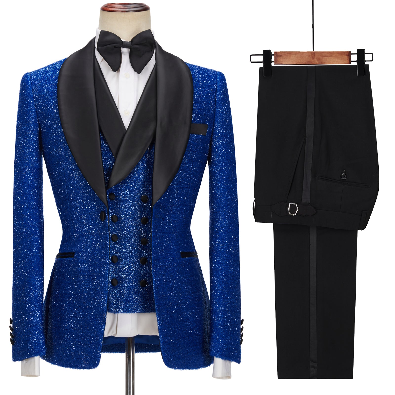 Three Pieces Prom Attire For Guys - Royal Blue Sparkle One Button