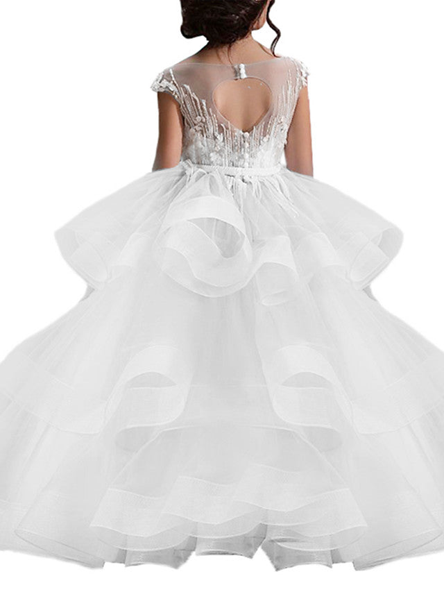 Elegant Ball Gown Lace Flower Girl Dresses with Beading Ruffles Buttons