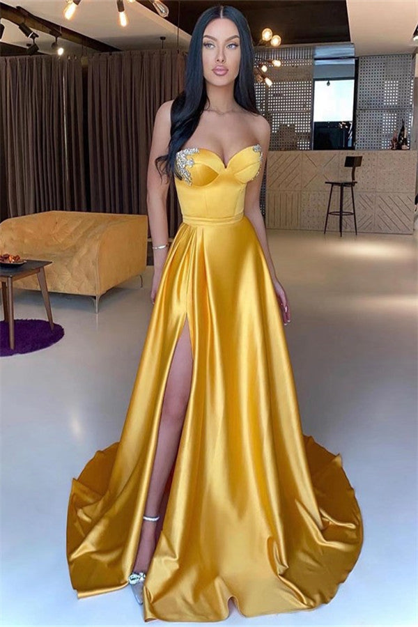 Sweetheart Yellow Mermaid Prom Dress with Beading & Split