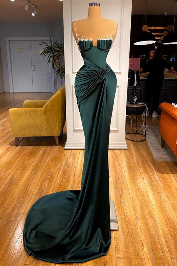 Mermaid Dark Green Spaghetti-Straps Prom Dress