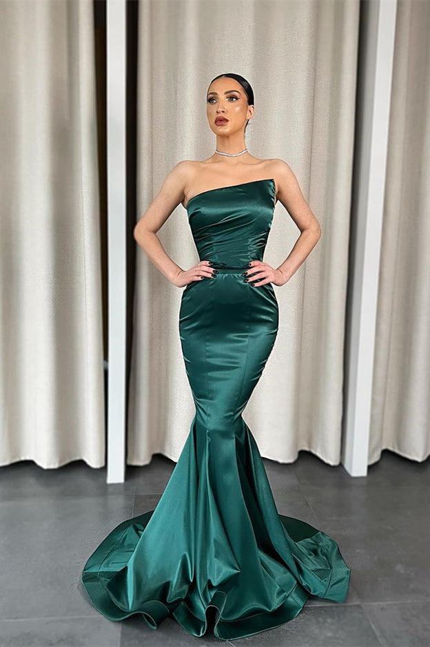 Mermaid Dark Green Strapless Long Evening Dress