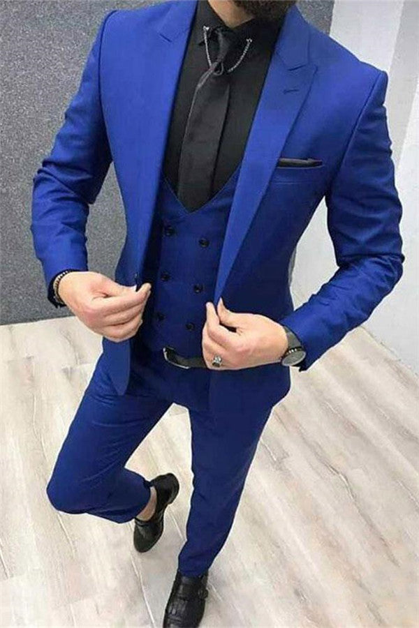 Three Pieces Royal Blue Peak Lapel Fashion Slim Fit Wedding Tux Ideas