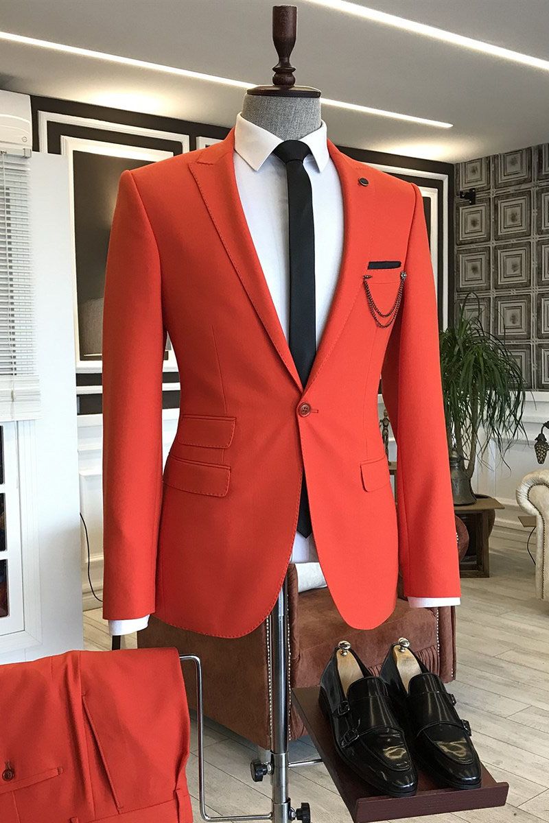 Elegant Red Peaked Lapel Ring Bearer Suits with One Button