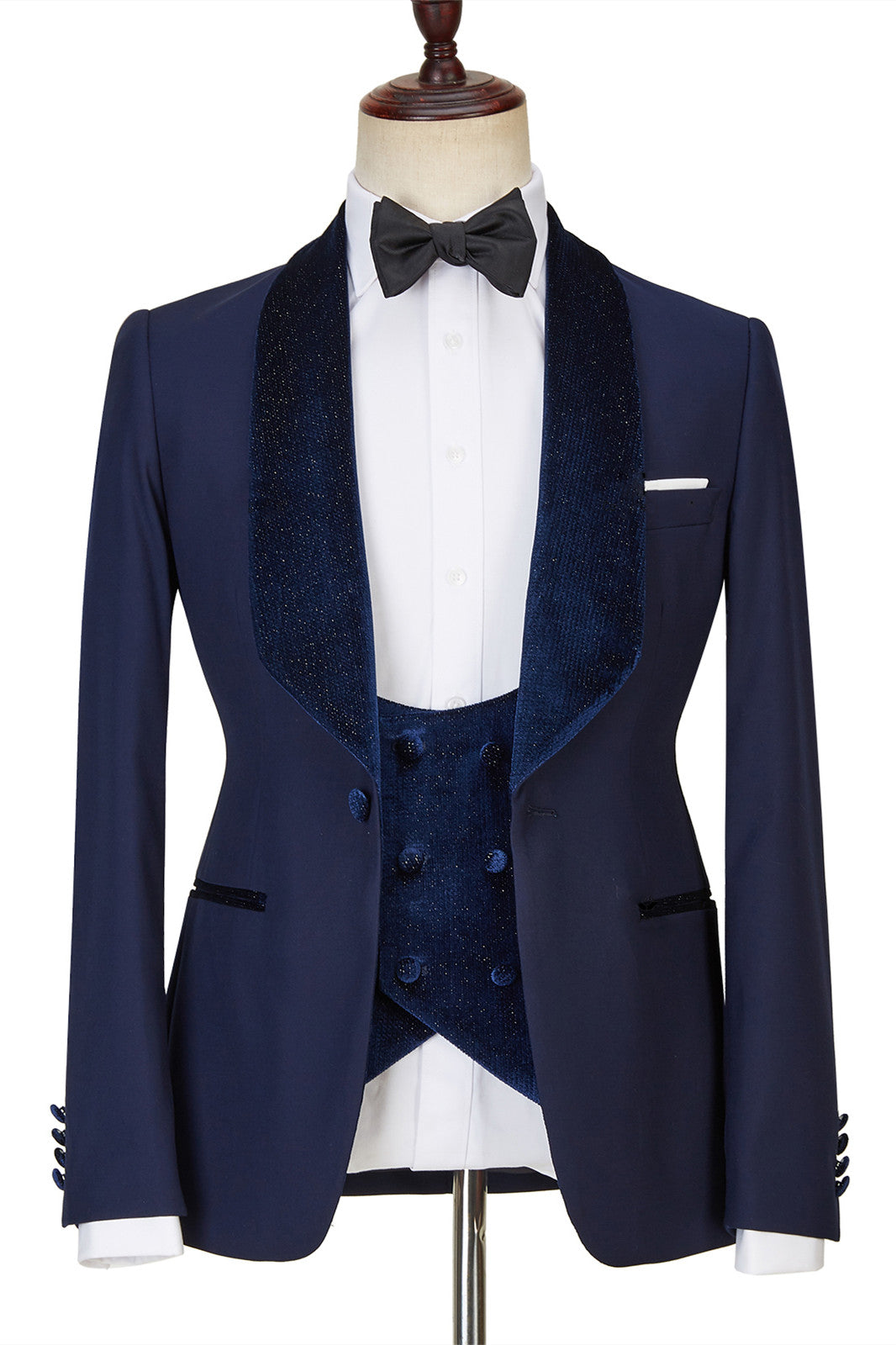 Dylan's Latest Design Navy Blue Best Fitted Three Piece Sparkle Men Suits