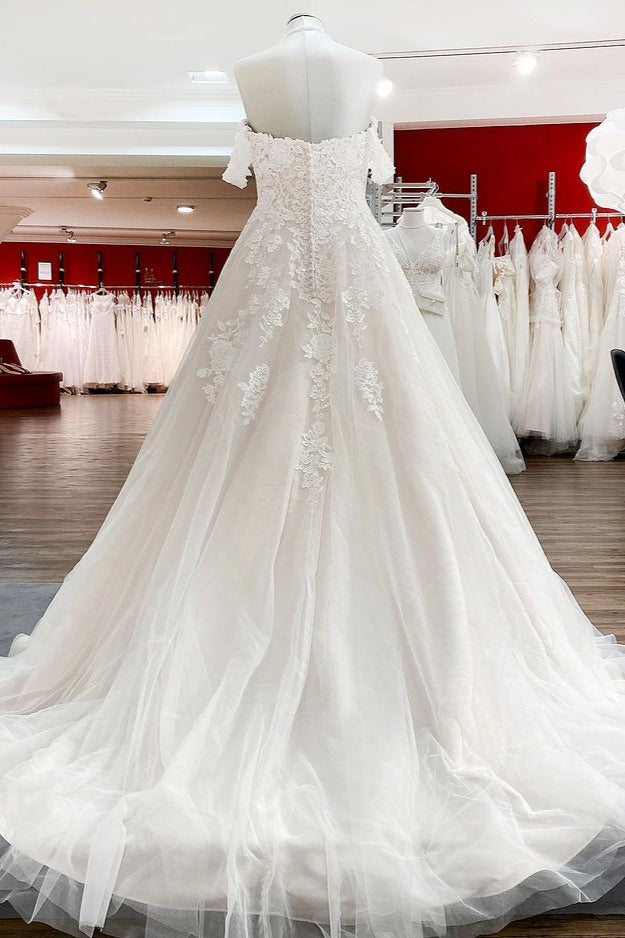 Modest Long Princess Wedding Dress with Tulle Lace Ruffles