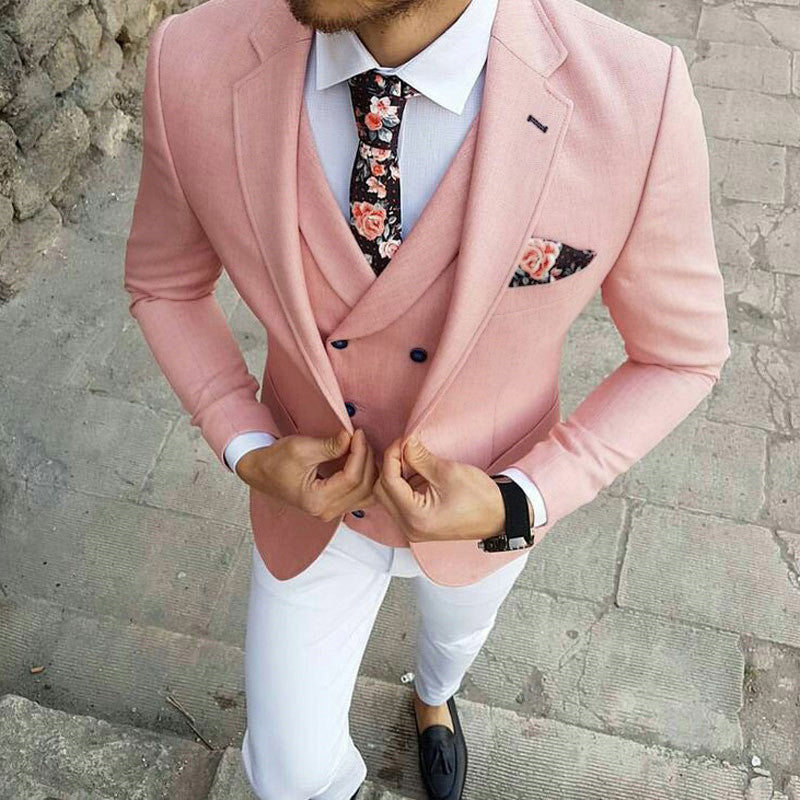 Handsome 3 Piece Best Prom Suit for Man - Pink Notched Lapel