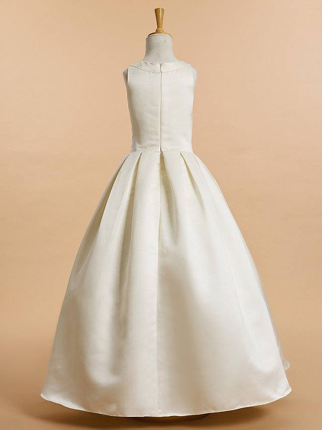 A-Line Satin Sleeveless V Neck Flower Girl Dresses with Bow