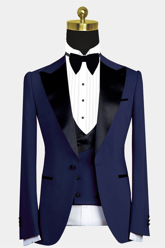 Cool Dark Navy Peaked Lapel Men Suit for Weddings