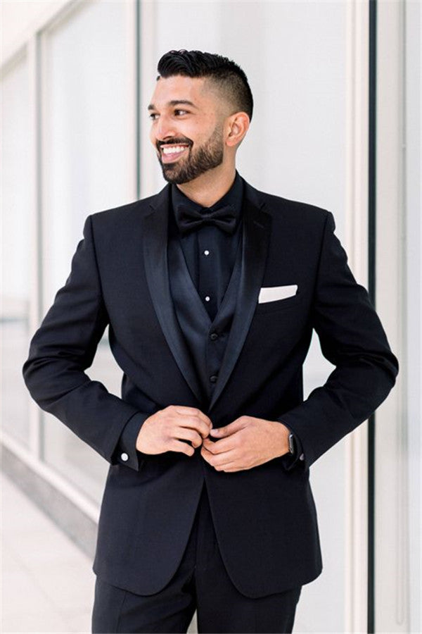 One-Button Groomsmen Suits for Weddings - Black Men's Shawl Lapel Best Man Blazers