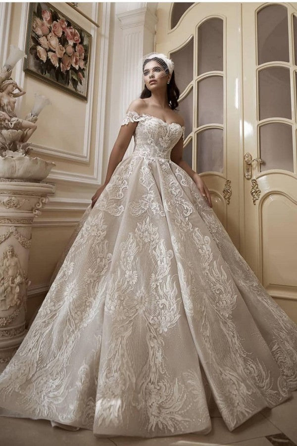 Beautiful Off-the-Shoulder A-Line Wedding Dress With Appliques Lace