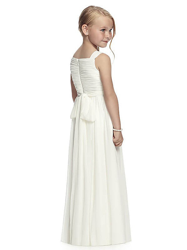 A-Line Round Neck Chiffon Junior Bridesmaid Dress With Side Draping for First Communion
