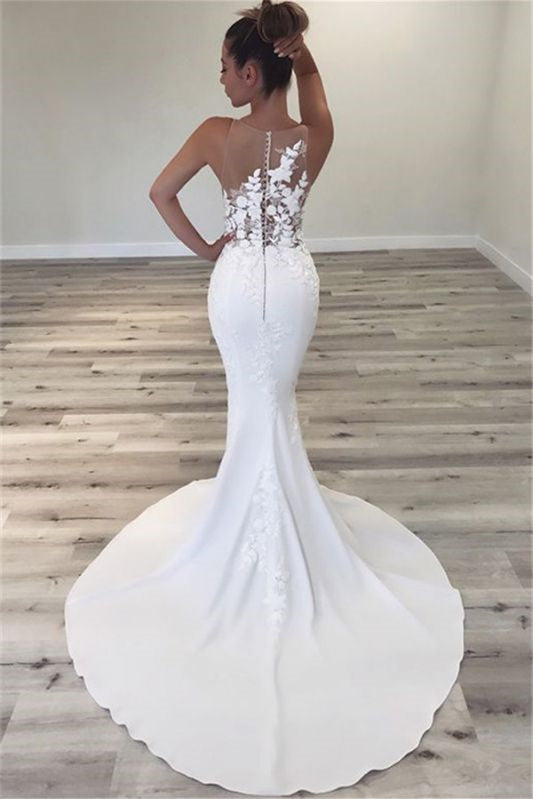 Jewel Sleeveless Long Wedding Dress with Lace Appliques