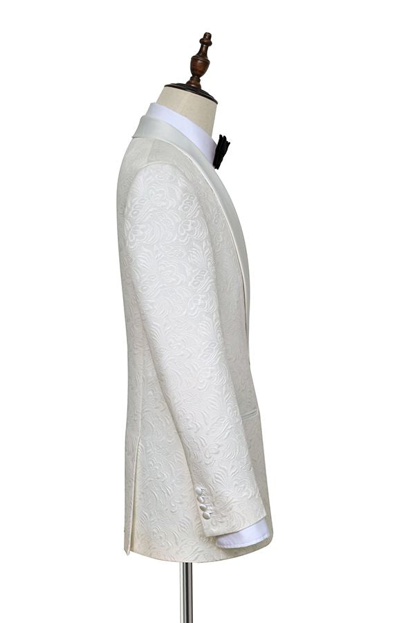 Popular White Tuxedos with Silk Shawl Lapel for Wedding | One Button Wedding Suit for Men