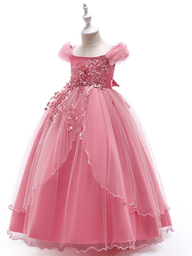 Sleeveless Off Shoulder Ball Gown with Floral Bow-Flower Girl Dress