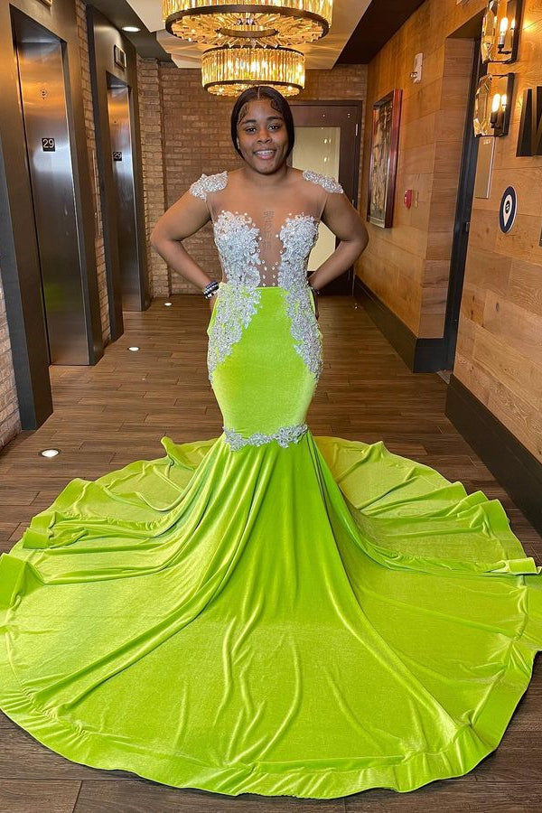 Light Green Mermaid Sleeveless Prom Dress with Beaded Appliques