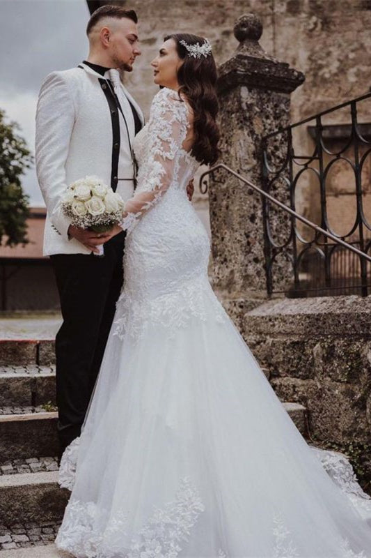 Sweetheart Lace Long Sleeves Mermaid Wedding Dress