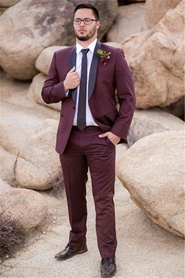 Handsome Burgundy Groom Suit | Slim Fit Wedding Suits for Best Men Tuxedos