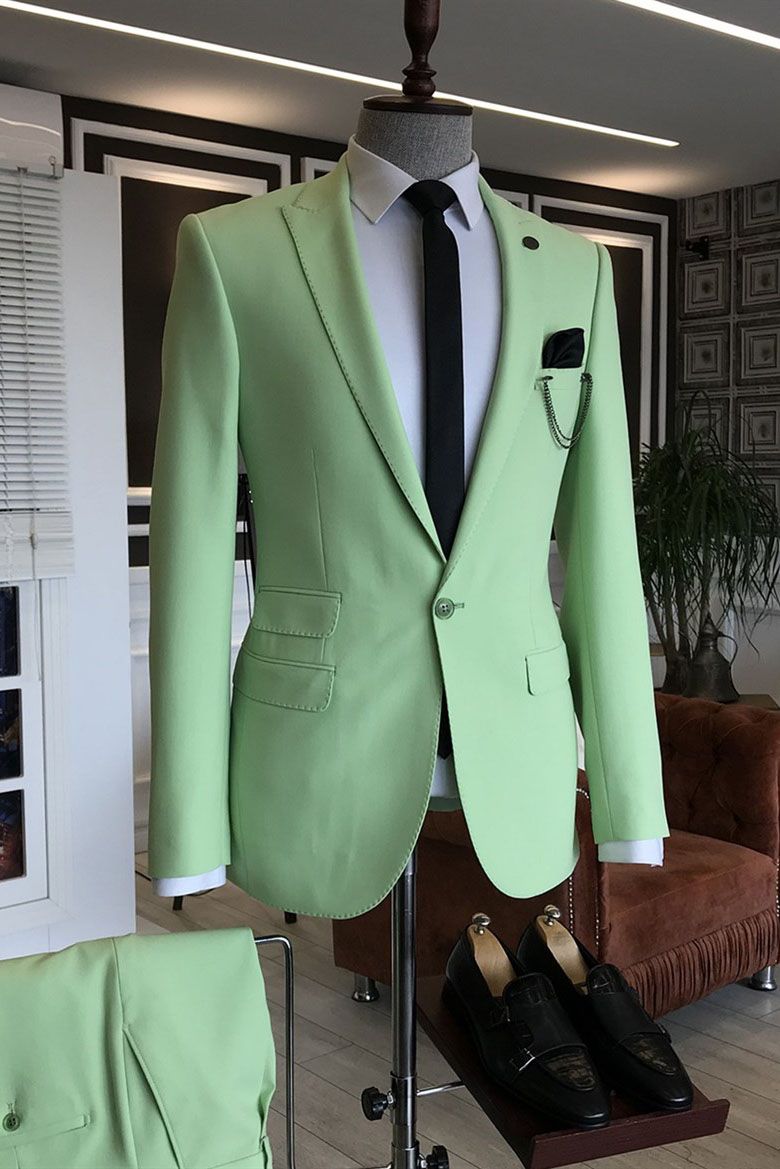 Fashion Light Green Ring Bearer Suits with 3 Flaps and Peaked Lapel