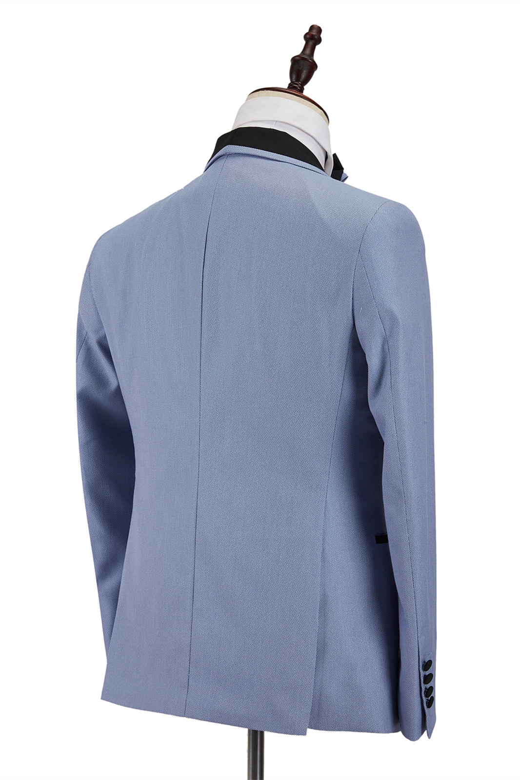 Reception Style: One Button Suit with Light Blue Stitching and Black Shawl Lapel