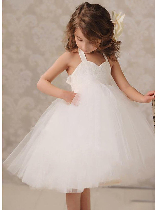 Sleeveless Jewel A-Line Flower Girl Dress Tulle with Lace