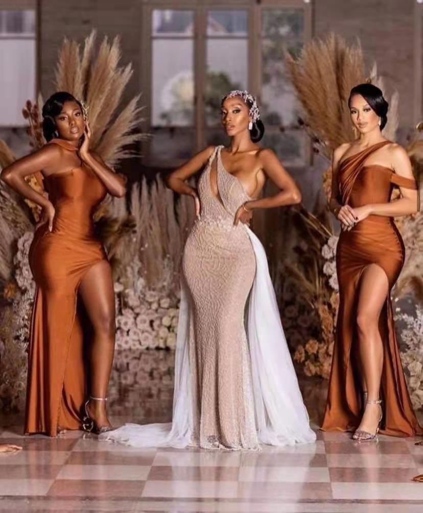 Burnt Orange Mermaid Bridesmaid Dress with Split