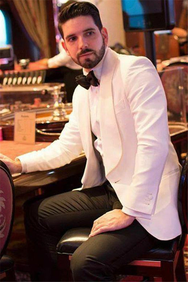 Chic White Shawl Lapel Fit Men's Wedding Suit With One Button