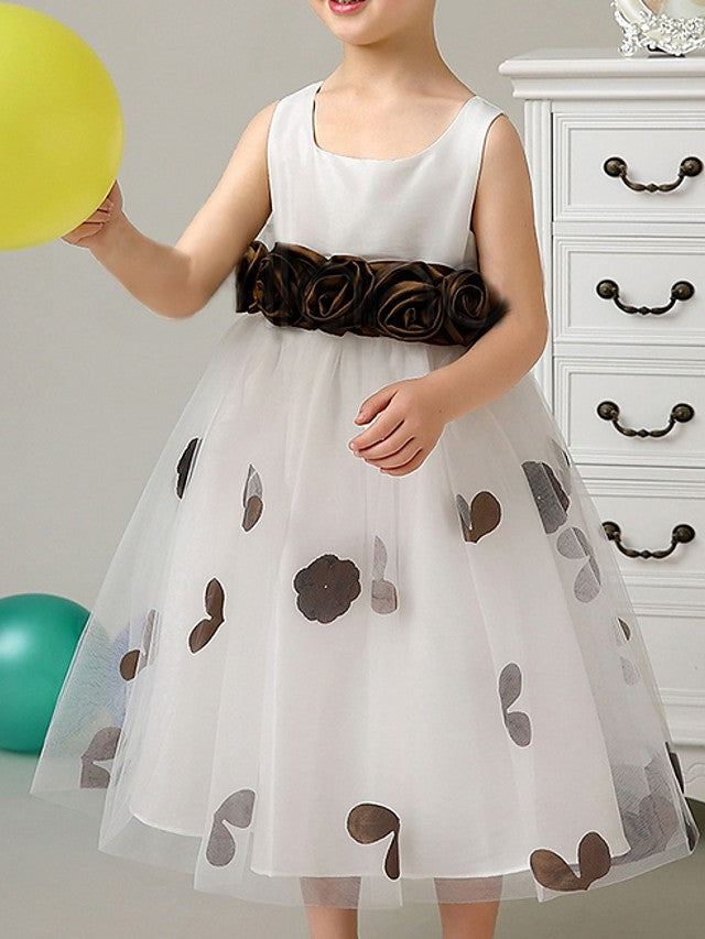 A-Line Sleeveless Scoop Neck Flower Girl Dresses with Bow Pattern Print Appliques