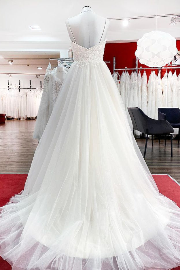 Gorgeous Long A-line Sweetheart Wedding Dress with Tulle Lace