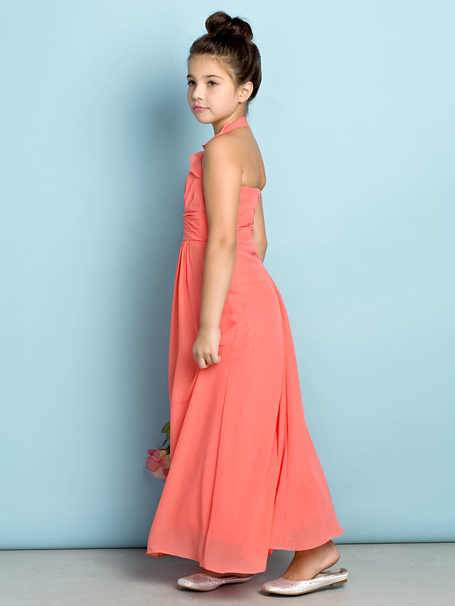 Sheath Halter Neck Chiffon Junior Bridesmaid Dress With Side Draping