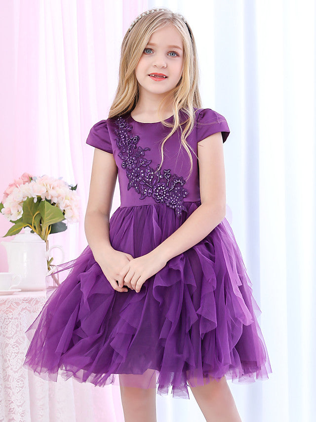 Gorgeous Princess Cap Sleeve Jewel Ball Gown Flower Girl Dress