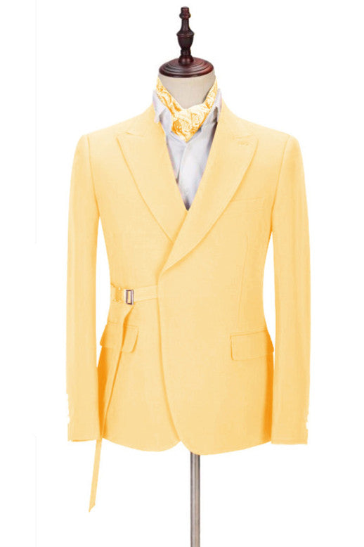 Shining Best Fitted Yellow Peaked Lapel Prom Attire for Guys 2022