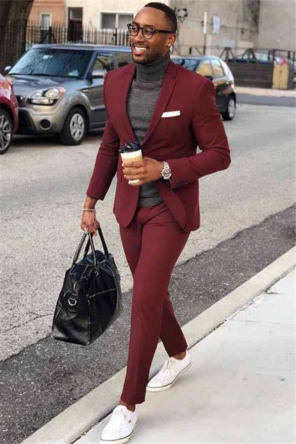 One Button Burgundy Party Suit For Men - Elegant Formal Look Online