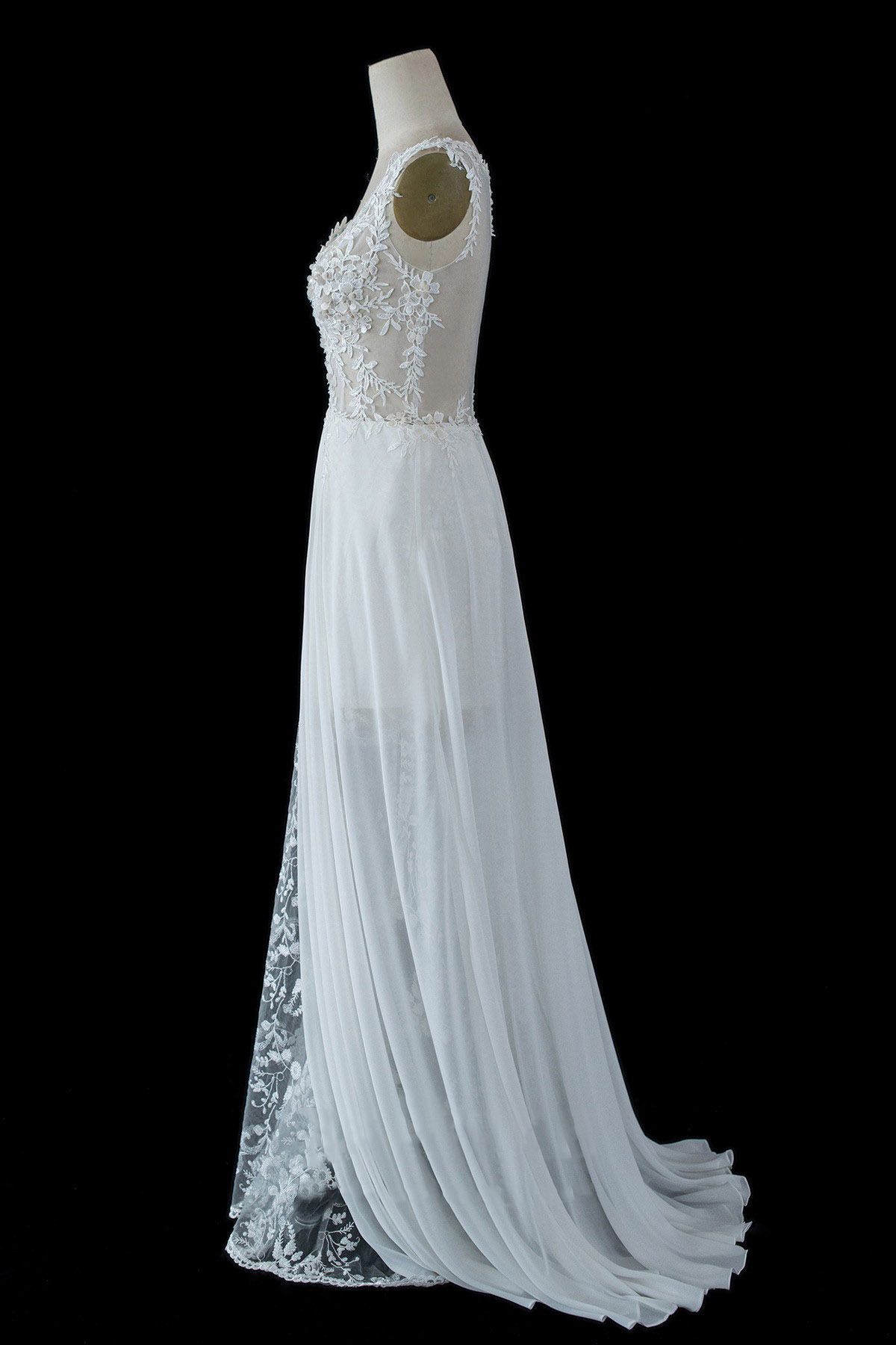 A-line Wedding Dress with Sheer Tulle Straps and Lace Split